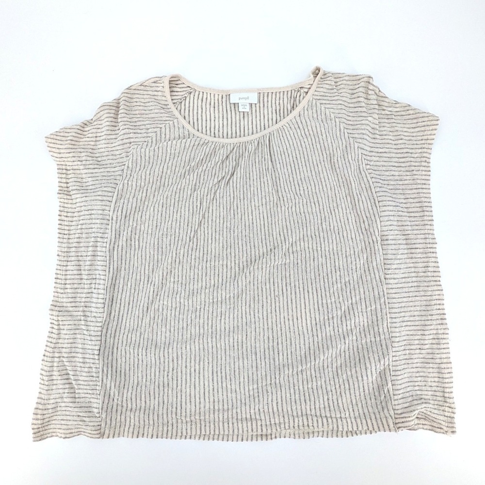 Pure Jill J. Jill Linen Blend Striped Knit Top Neutral Coastal Size S Petite